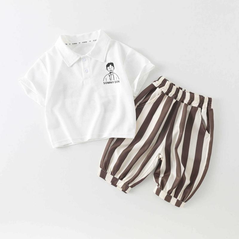 キッズ ポロシャツ セットアップ 7分丈パンツ 上下セット 薄手 半袖 綿混 男の子 子供服 カジュアル 普段着