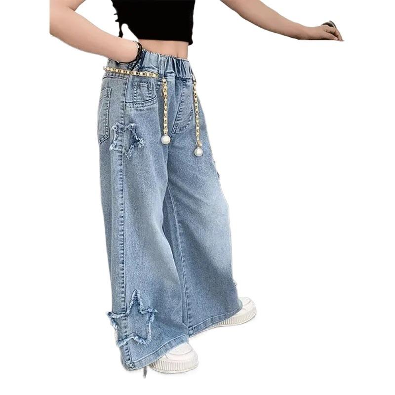 子供服 デニム ワイドパンツ 女の子 春秋 韓国風 カットオフ 耐久性 ミドルウエスト ロングパンツ ガールズ 女児
