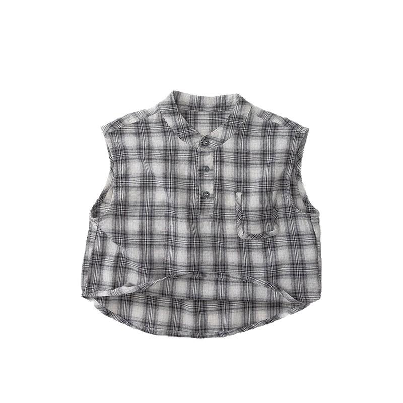 子供服 格子柄 ノースリーブ シャツ 男女兼用 ベビー服 韓国風 トップス 80 90 100 110 120 130 綿100%..