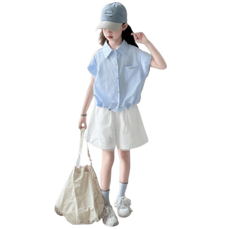 子供服 半袖シャツ & 短パン セット ストライプ柄 トップス ショーパン 2点セット 薄手 女の子 ガールズ 普段着 おしゃれ かわいい