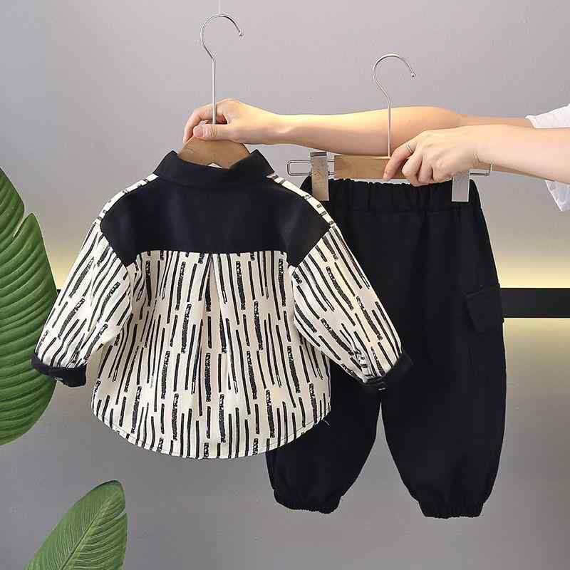 キッズ用セットアップ 春秋物 長袖シャツとズボン コーデュロイ 上下セット かわいい小熊 ベージュ ブラック ボーイズ 男の子 普段着