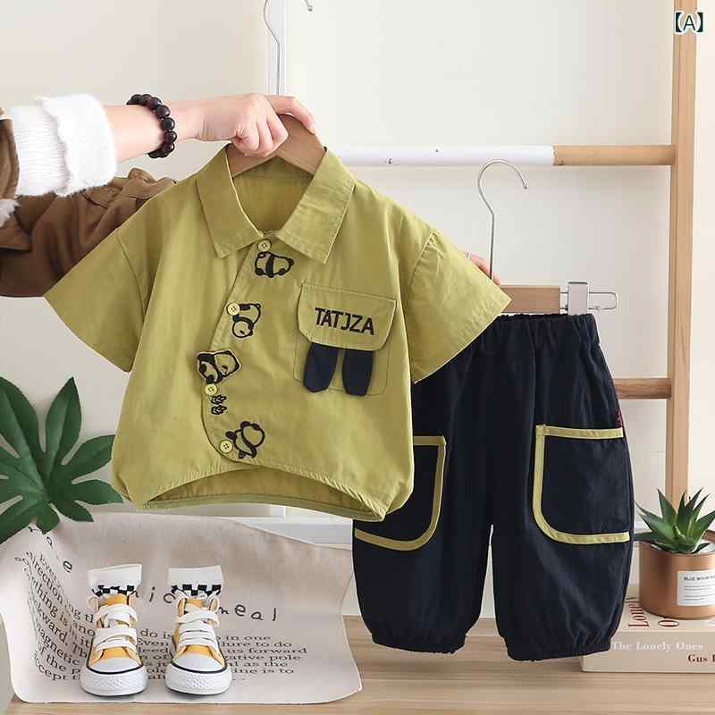 キッズ 男の子用 セットアップ シャツ 半袖 ハーフパンツ 2点セット 綿 薄手 夏服 普段着