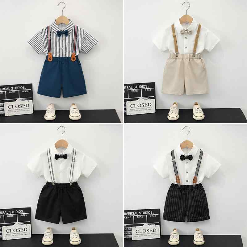 子供服 男の子 半袖シャツ 短パン 上下セット フォーマル 夏 幼稚園 保育園 入園式 卒園式 七五三 結婚式 発表会 ストライプ柄 ポリエステル