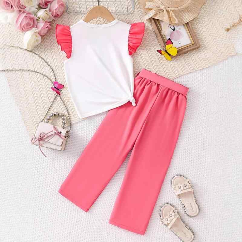 キッズ ガールズ 子供服 Tシャツ &amp; パンツ 上下セット 薄手 半袖 バタフライプリント スポーツ 普..