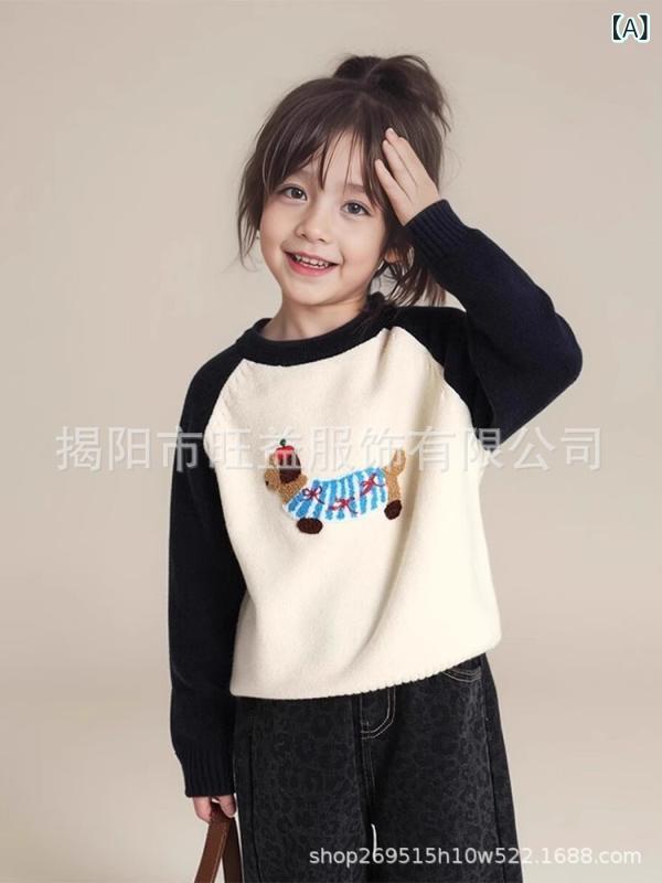 ニット キッズ ガールズ 子供服 秋冬 長袖 トップス カットソー プルオーバー セーター 女の子 中学生 小学生 無地 カジュアル かわいい 韓国風 ブラック グレー