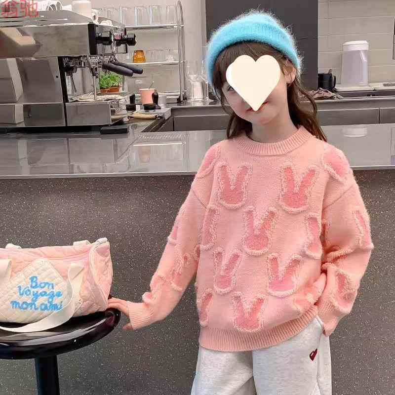 子供服 ニット ガールズ 秋冬 トップス 女の子 長袖 セーター 中大子供 フリル かわいい 襟付き ピンク 90 100 110 120 130 140 150 160 170