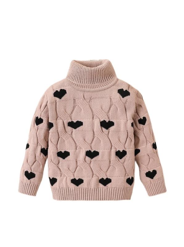 ニット・セーター キッズ 女の子 冬 高襟 ハート柄 厚手 ニット トップス 4歳 5歳 6歳 7歳 かわいい 普段使い 遊び着 防寒 あったか 暖か 桃色 赤 駝色 乳白色