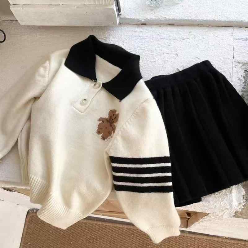 子供用ニット セットアップ 女の子 長袖カーディガン プリーツスカート 上下セット 幼児 ベビー 秋物 ..