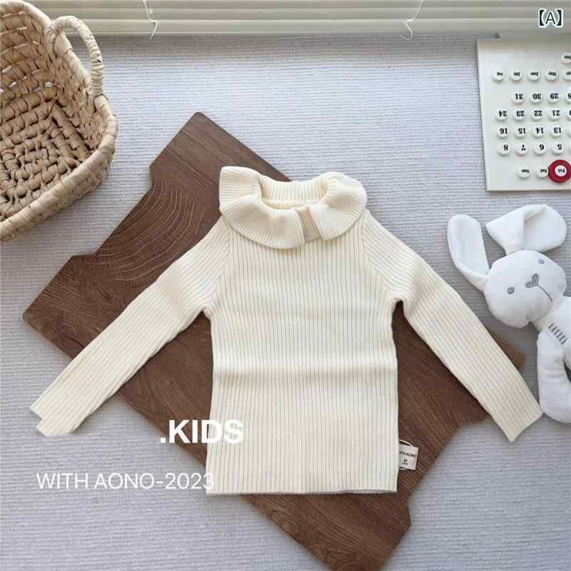 子供服 ニット セーター 女の子 ベビー タートルネック トップス フリル付き イン...