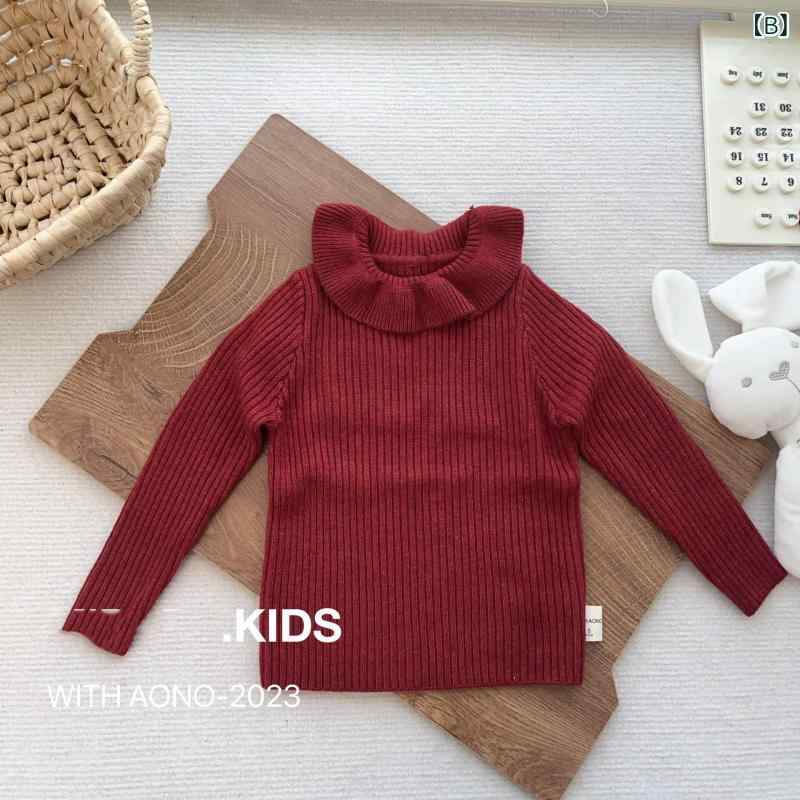 子供服 ニット セーター 女の子 ベビー タートルネック トップス フリル付き イン...