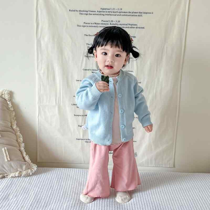 子供服 ニットカーディガン 春秋 薄手 ベビー服 キャンディーカラー トップス かわいい 普段使い 長袖 丸首 無地 伸縮性 柔らかい 女児 幼児