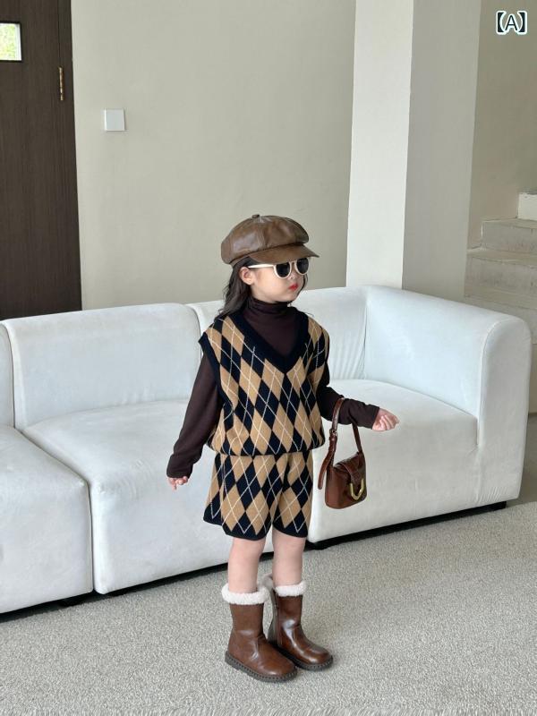 子供服 女の子 ニット セットアップ 春秋 ベスト ショートパンツ 上下 2点セット ...