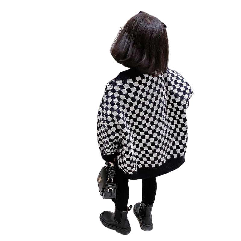 子供服 ニット カーディガン 女の子 薄手 格子柄 アウター 130 140 150 160 黒 白 8歳 9歳 10歳 11歳 1..