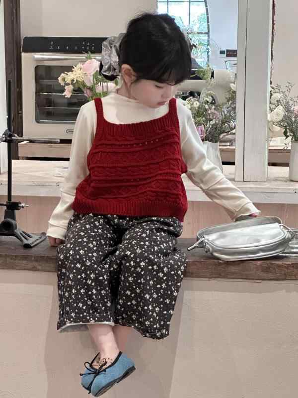 キッズ 女の子 ニットベスト セットアップ ノースリーブ トップス パンツ 上下 2点...