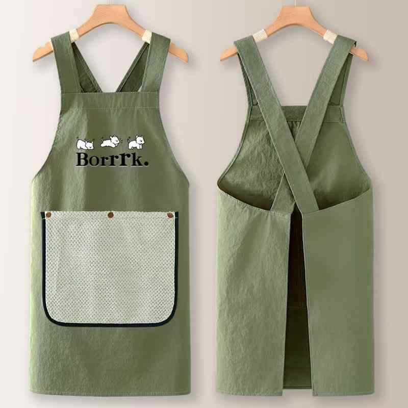 Gingham Aprons - エプロン ホーム キッチン 家庭用 防油 防水 高級感 タスロン 無袖 料理 掃除 洗濯 繰り返し使える 取り外し可能 タオル付き ブラック レッド カーキ グリーン