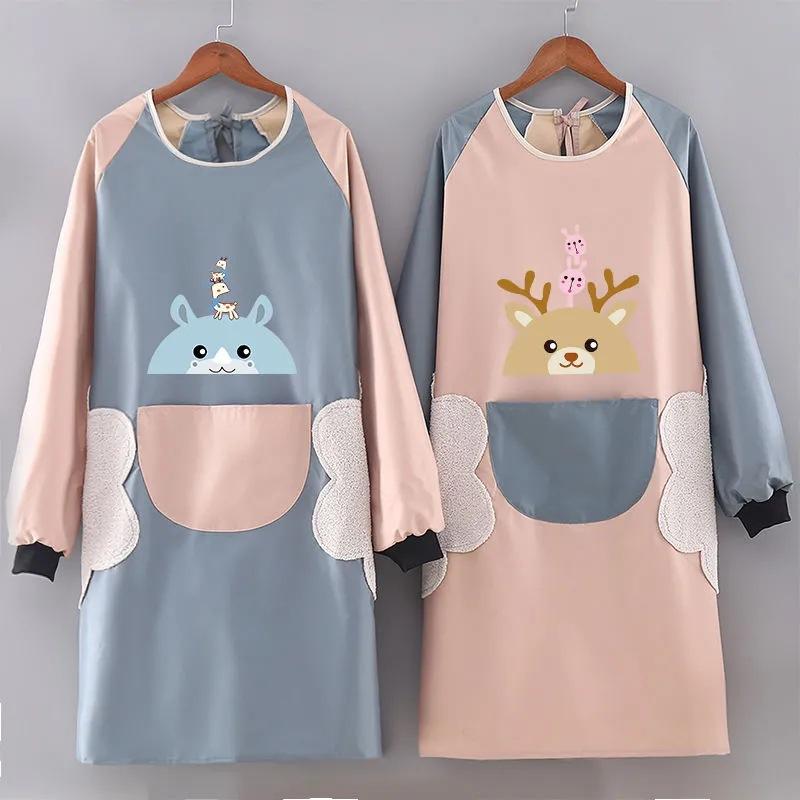 Gingham Aprons - エプロン レディース 防水 防油 長袖 撥水加工 かわいい カートゥーン 厚手 鹿 女の子 秋冬 ワークエプロン 料理用 キッチン 家事