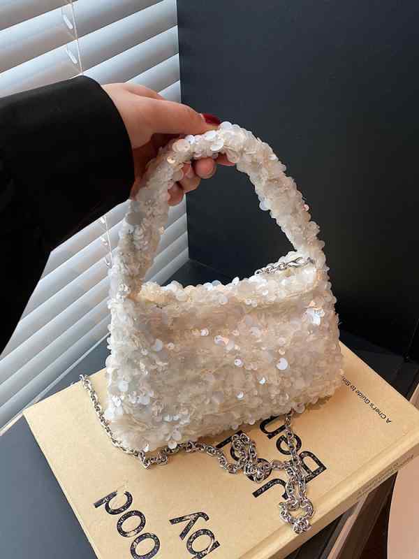 B, C, D, G, J, L, S, T, Z - レディース ショルダーバッグ ハンドバッグ 亮片 小さめ スクエア 鞄 チェーン 肩掛け 斜めがけ 白 黒 軽量 かわいい おしゃれ トレンド ファッション 普段使い