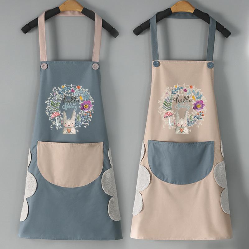 Gingham Aprons - エプロン レディース 防水 PVC 花柄 プリント カンガルーポケット付き キッチン 料理用 掃除 ガーデニング かわいい 韓国風