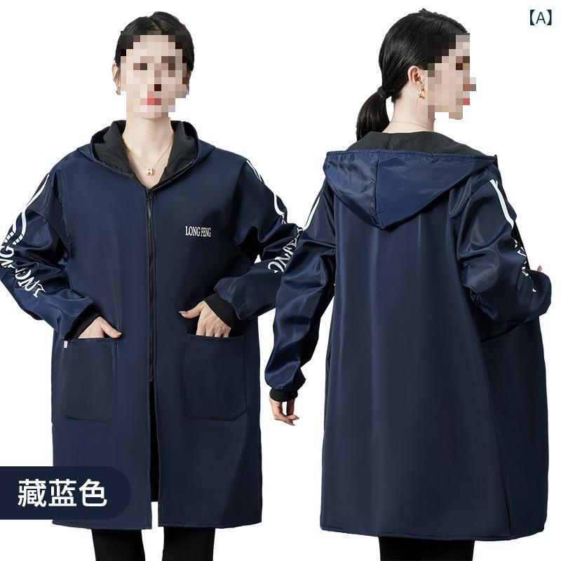 エプロン レディース 冬 加絨 裏起毛 厚手 暖かい 撥水 防油 作業着 料理 掃除 90-180斤対応 ネイビー ..