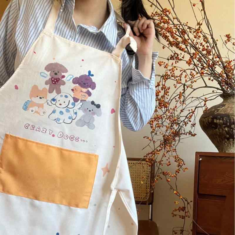 Gingham Aprons - エプロン レディース メンズ カートゥーン 犬柄 かわいい 高見え キッチン クッキング 清潔 全綿 コットン 混色 男女兼用 家庭 料理用