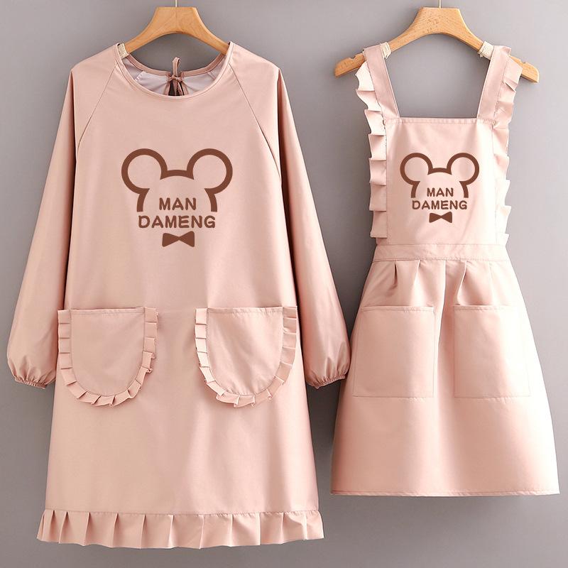 エプロン レディース 長袖 防水 撥水 防汚 美容師 ネコ 犬 シャンプー 介護 ワーク かわいい ミッキー