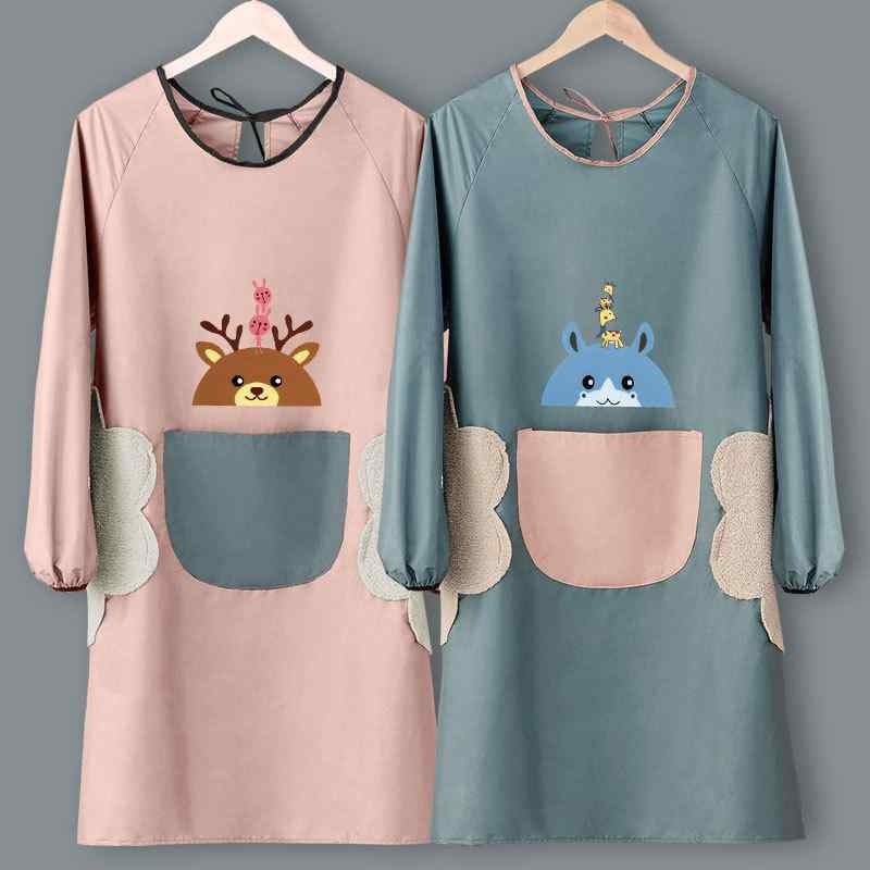 エプロン レディース 女性用 キッチン 料理 防水 防油 袖付き 鹿柄 かわいい ワーキング 家事 ホームウ..