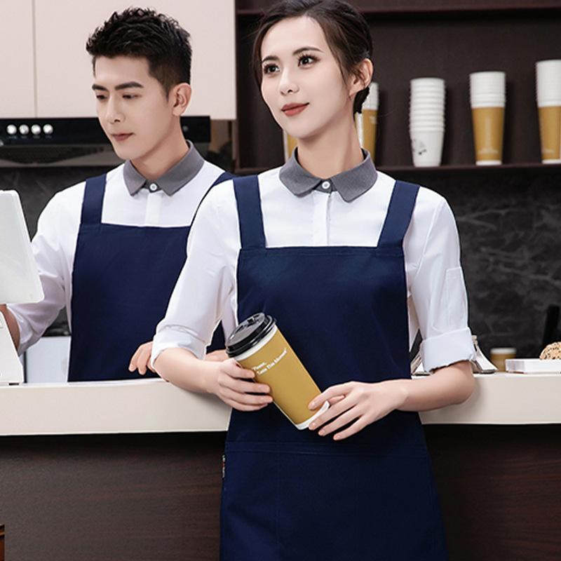 エプロン 男性用 女性用 コットン布料 カフェ 飲食店 スタッフ 制服 ユニフォーム 汚れ防止 料理 無地 ..