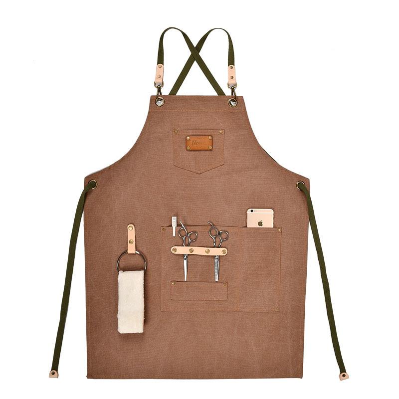 エプロン レディース メンズ 理容師 カフェ 花屋 汚れ防止 キャンバス 無袖 ワークエプロン ベージュ ..