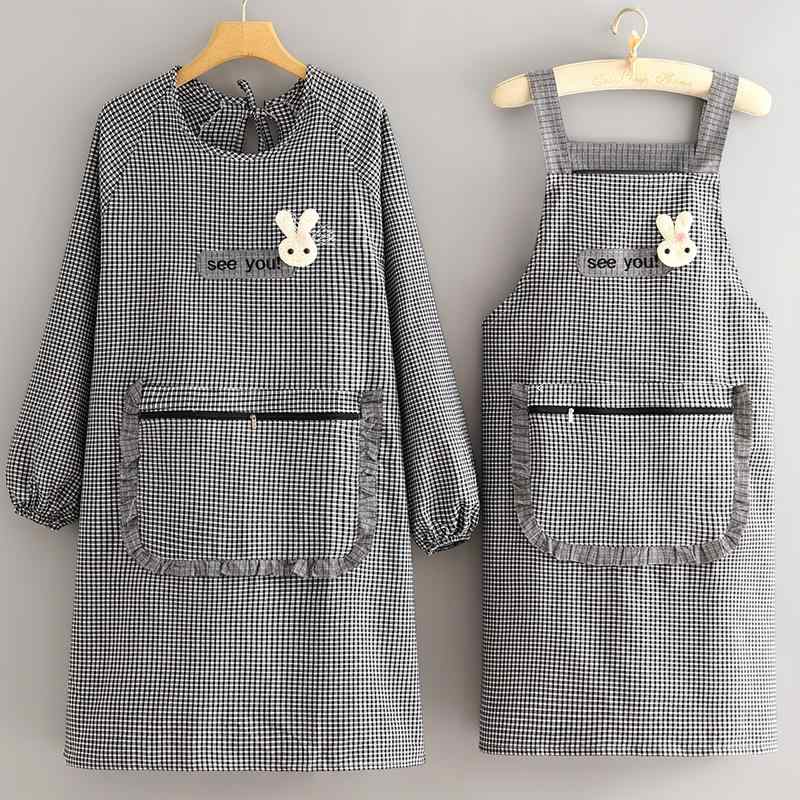 エプロン レディース かわいい 綿 長袖 キッチン 家庭用 防汚 通気性 耐摩耗 汚れにくい ワーク 飲食業 黒 赤 カフェ