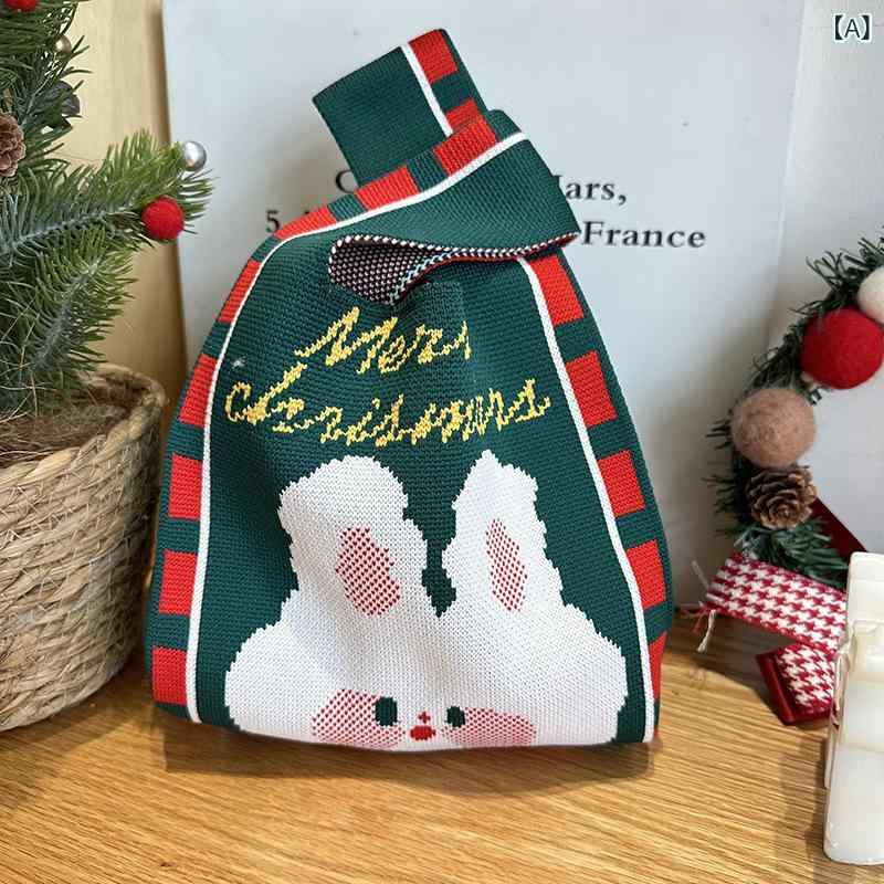 トートバッグ レディース ニット ベビー クリスマス クリスマスツリー 手提げバッグ 伴手礼 墨緑うさぎ 鞄 小さめ かわいい 通勤用 普段使い