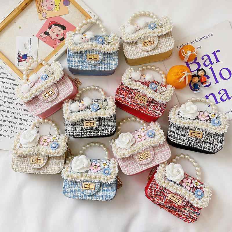 子供用ポシェット 女の子 ショルダーバッグ ハンドバッグ 毛呢 カートゥーン アニメ 小花 ウサギ ブラック レッド ピンク ブルー 米白色 かわいい 童趣 日常使い