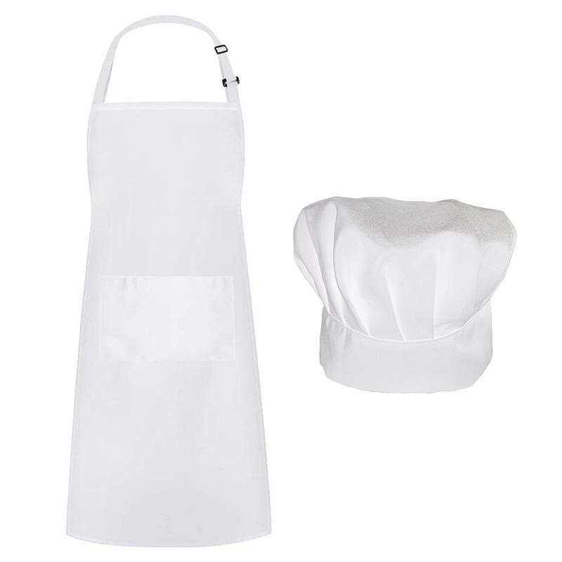 Gingham Aprons - エプロン 調理用エプロン 料理用エプロン 帽子付き ポリエステル 無地 黒 白 赤 カフェ レストラン ホテル 男女兼用
