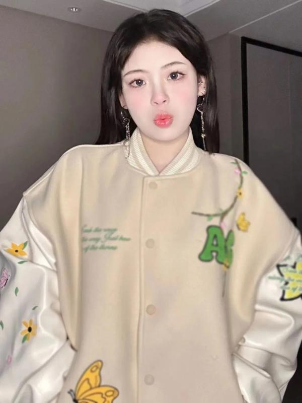 Rakuten - ジャケット レディース 韓国風 レトロ ロゴプリント 野球服 ジャンパー ブルゾン アウター 春秋 ポリエステル 普段使い かわいい 70%以上