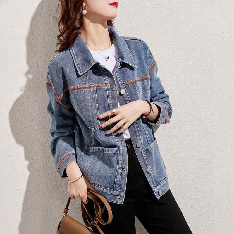 Coat - デニム ジャケット レディース Gジャン ブルゾン ゆったり 長袖 ドロップショルダー アウター トップス 通勤 普段使い カジュアル スタイル ブルー 大きいサイズ