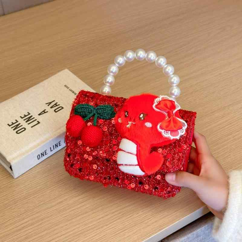 子供用バッグ 赤色 新年 カートゥー