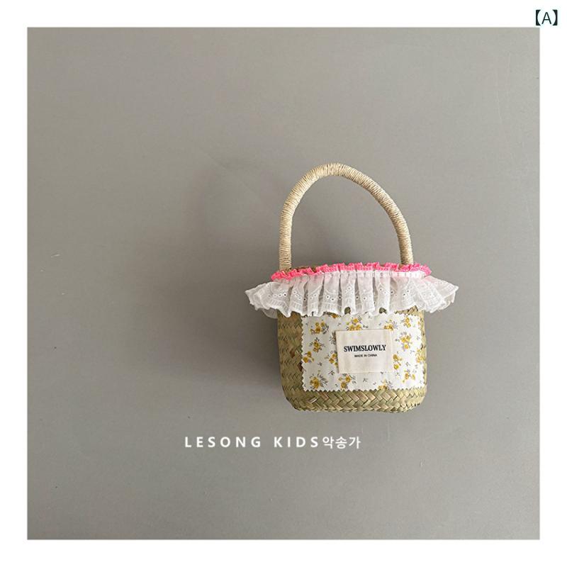 キッズ 草編み カゴバッグ ウサギ ショルダーバッグ ハンドバッグ ベージュ カーキ 花柄 かわいい 幼稚園 保育園 写真 撮影 普段使い