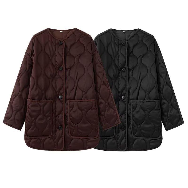 Rakuten - ジャケット レディース 秋冬 绗缝 中綿 ゆったりサイズ アウター 黒 赤 ラウンドネック 欧美風 ストリート ポリエステル