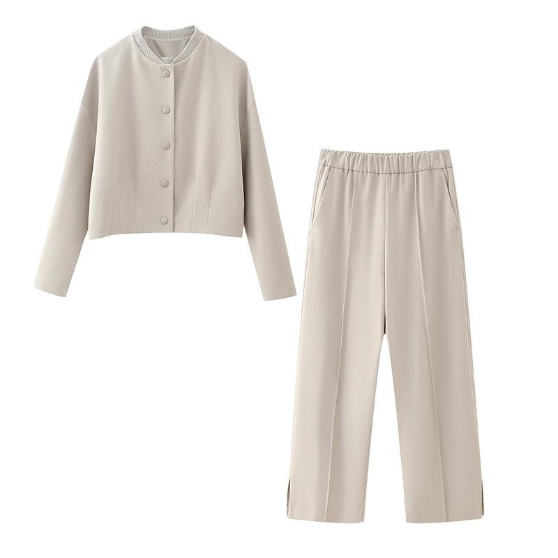 ジャケット レディース 秋冬 ファッション カジュアル 普段使い アウター 長袖 ショート丈 飛行服風 サテン パジャマ風 長ズボン パンツ 上下セット ストリート