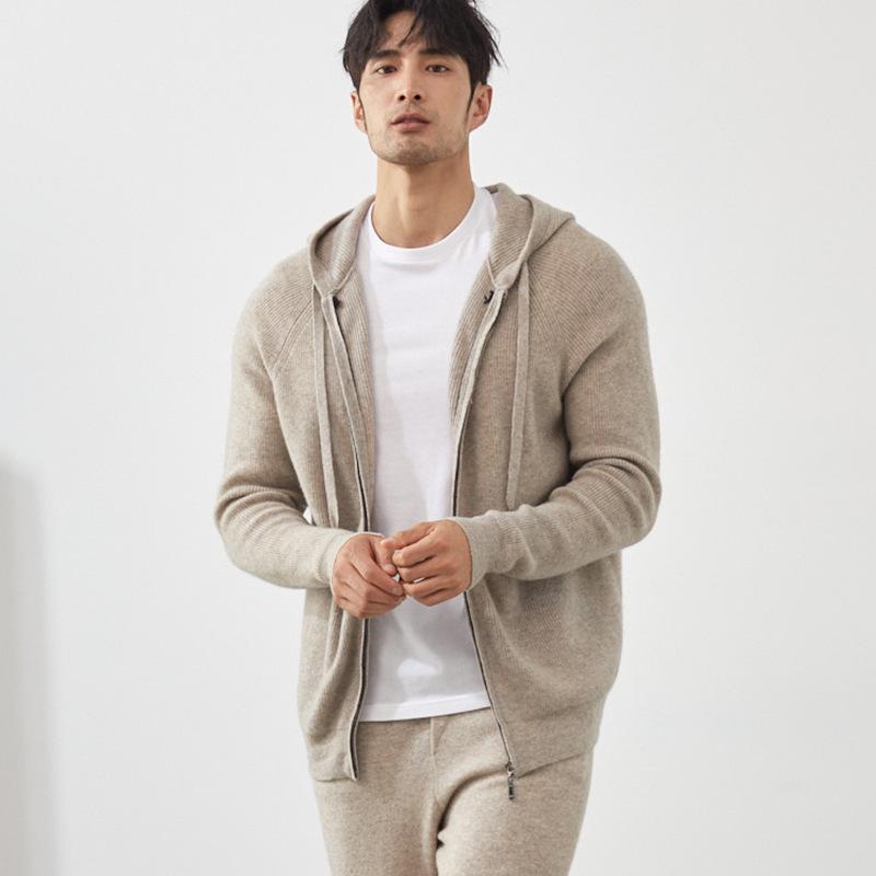 ニット カーディガン メンズ 男性用 カシミヤ セーター パーカー フード付き 厚手 防寒 ショート丈 ゆったり ビジネス 通勤 日常 普段使い 無地 シンプル 秋冬