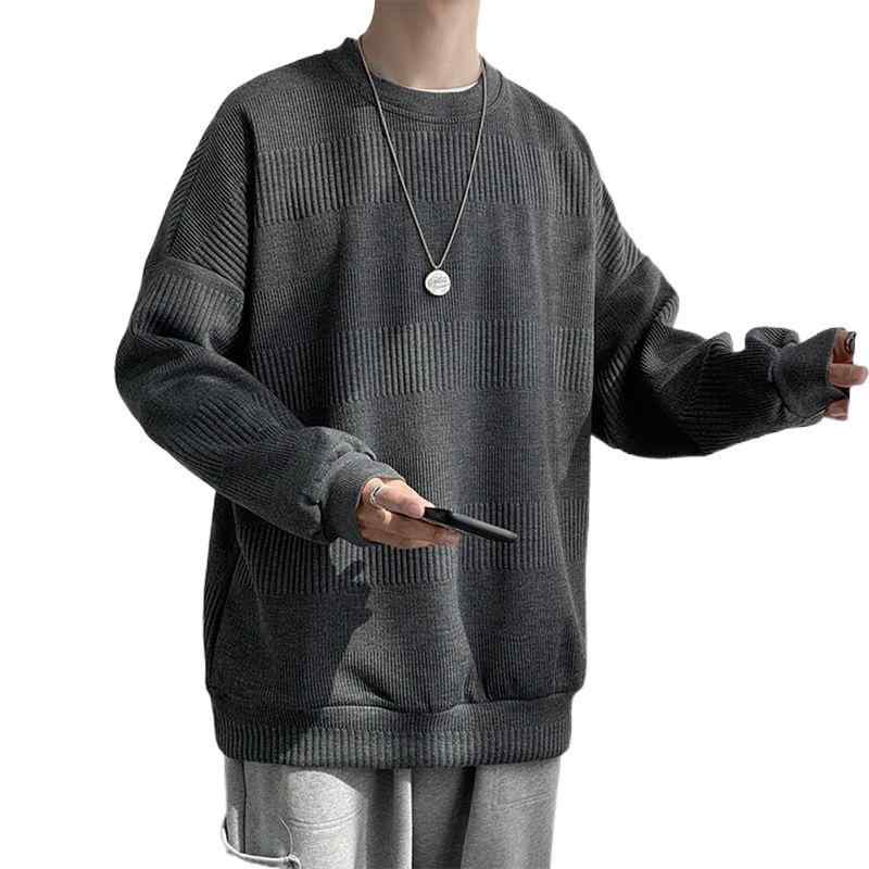 スウェット メンズ 裏起毛 ニット トップス 秋冬 ゆったり トレーナー ラウンドネック プルオーバー 暖かい 防寒 厚手 長袖 ポリエステル 普段使い デイリーウェア ブラック グレー