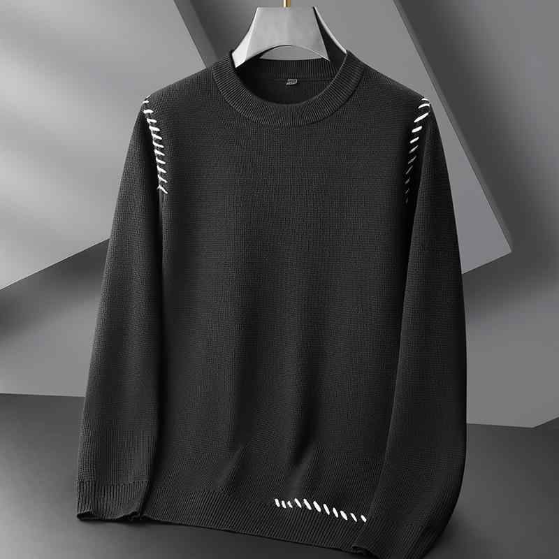 Rakuten - ニット メンズ 男性用 大きいサイズ ニットソー 長袖 トップス プルオーバー カットソー 丸首 リブ 暖かい 保温性 インナー カジュアル 秋冬 黒 ブラック 紺 ネイビー こげ茶 ダークブラウン