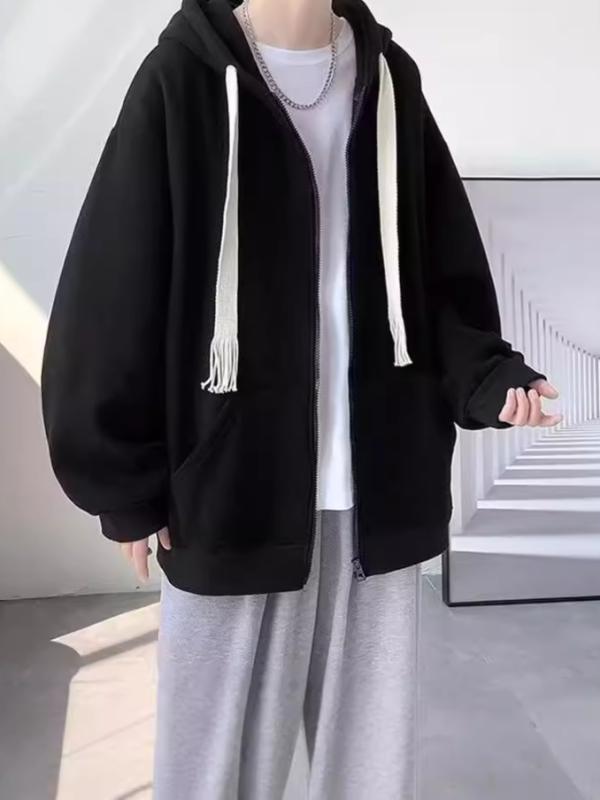 パーカー メンズ 春秋 長袖 スウェット ジップアップ 無地 フード付き オーバーサイズ ゆったり カジュアル ストリート スポーティー モード