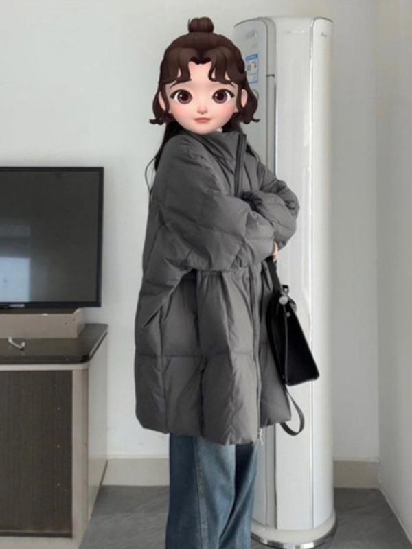 ダウンジャケット レディース 秋冬 中綿 コート ロング丈 ゆったり 厚手 アウター ブラック グレー カーキ ポリエステル 通勤