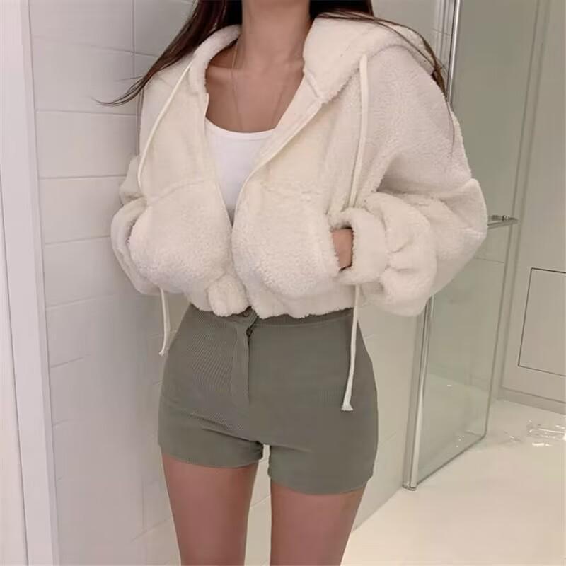 Coat - パーカー レディース 秋冬 厚手 小柄 ショート丈 トップス ランタンスリーブ フード付き ポリエステル ブラック グリーン ベージュ 普段使い 通勤 快適 休闲