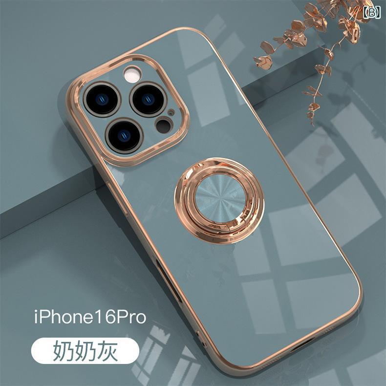 スマホケース iPhone 16/15/13 Pro Max 14/7P/XS 電気メッキ加工 指輪 リング スタンド 車載ホルダー対応 薄型 耐衝撃 落下防止 スマホカバー (浅ピンク, グレー, グリーン, ブラック, 紫, 青, アップルグリーン,