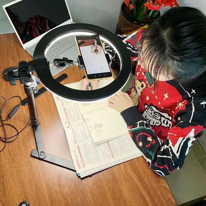 スマホスタンド ライト付き 俯瞰撮影 真上撮影 美食動画 ライブ配信 書道 enseñanza 高さ調整 金属製