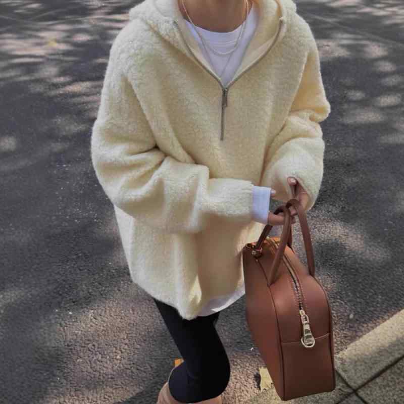 ニット レディース 秋冬 プルオーバー パーカー ゆったり 厚手 無地 長袖 ミドル丈 あったか 暖か かわいい カジュアル 韓国風 きれいめ オフホワイト ベージュ ブラウン