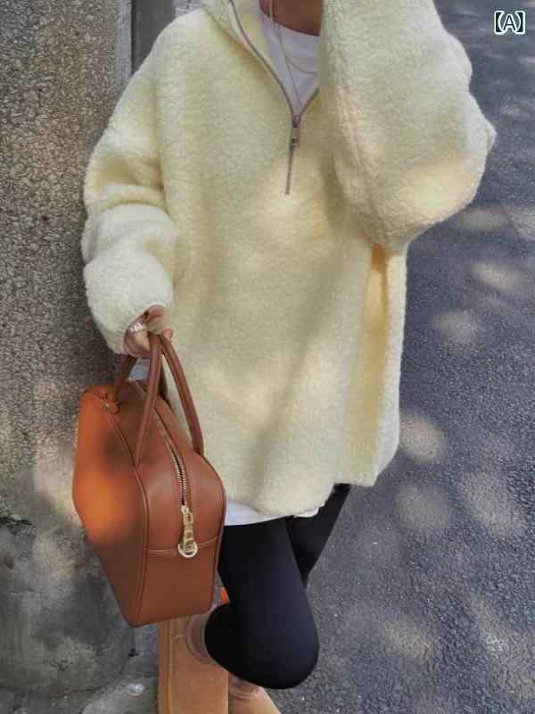 ニット レディース 秋冬 プルオーバー パーカー ゆったり 厚手 無地 長袖 ミドル丈 あったか 暖か かわいい カジュアル 韓国風 きれいめ オフホワイト ベージュ ブラウン