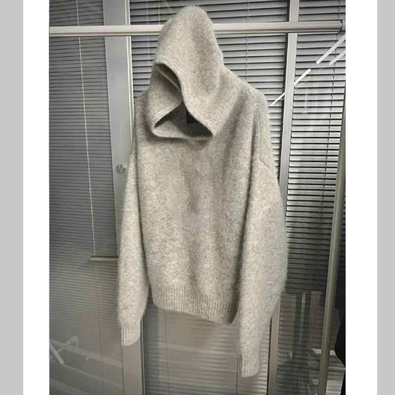 ニット レディース 秋冬 灰色 連帽 パーカー チュニック 羊毛 アルパカ 混紡 ゆったり 暖かい かわいい トップス 長袖 カジュアル きれいめ 通勤
