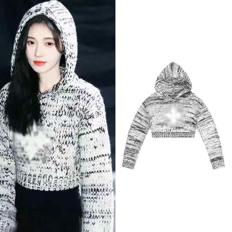 ニット レディース ニットパーカー プルオーバー 秋冬 フード付き ウール混 刺繍入り ショート丈 トップス 私服名媛風